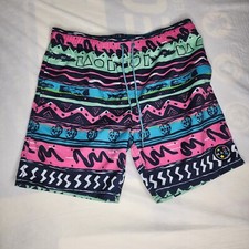 Maui and Sons Mens Large Swim Trunks 80s Style Geometric Print Drawstring Hawaii