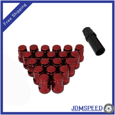 20 Pcs 12MM x 1.5 Spline Tuner Lug Nuts Socket Red W/ Key Lock For Honda Acura