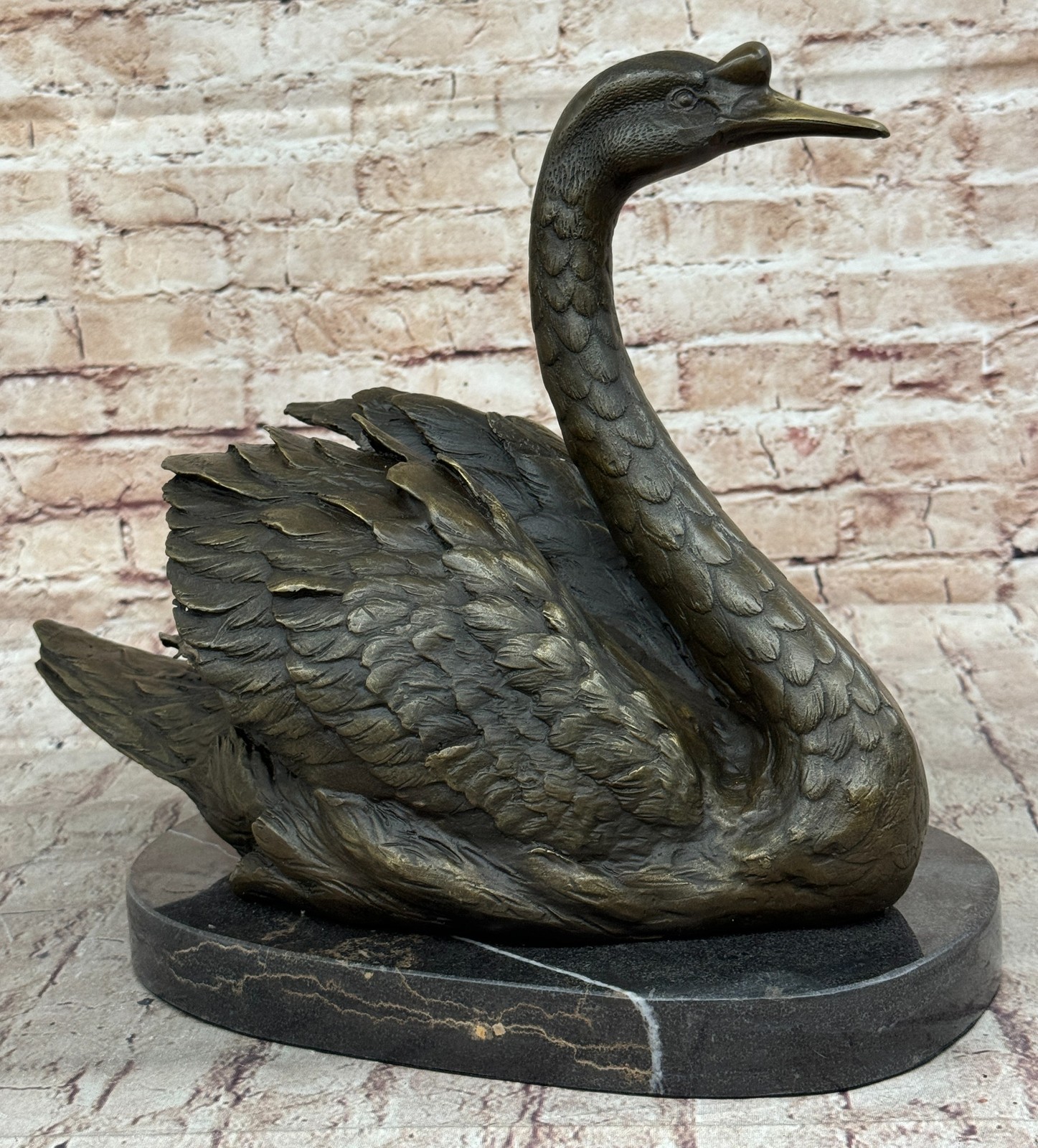 Art Deco Swan Bird Garden/Backyard Decor Bronze Sculpture Marble Figurine Decor