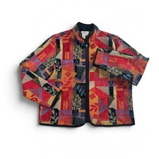 Vintage Coldwater Creek Patchwork Tapestry Jacket Red Southwestern Boho Size L