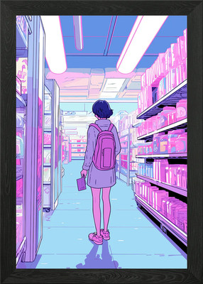 Lofi Pink Retro Framed Wall Art Poster Canvas Print Picture
