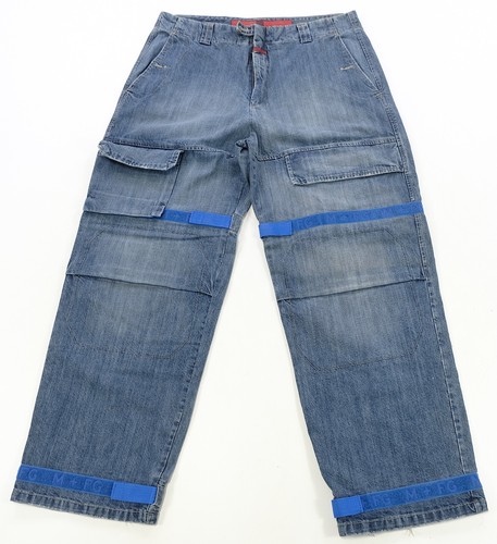 Rare VTG MARITHÉ FRANÇOIS GIRBAUD Shuttle Tech Strap Cargo Jeans 90s Y2K Blue 40