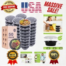 Versatile 32oz Round Meal Prep Containers - 50 Pack, Dishwasher & Freezer Safe