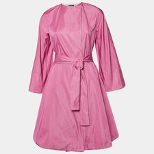 CH Carolina Herrera Pink Crepe Belted Open Front Long Jacket XS