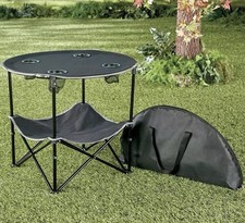Table de pique-nique pliante compacte noire avec étagère idéale pour camping et événements sportifs