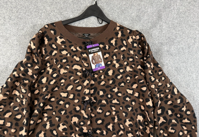 Express Sweater Womens 2XL Brown Leopard Print Bow Cardigan Long