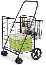 Folding Shopping Cart with Swiveling Front Wheels, Rolling Trolley with Plastic