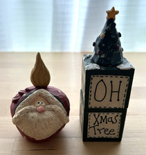 Vintage 2pc Resin Santa  Christmas Tree Figurines Holiday Decor Set