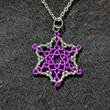 Hand Crafted Silver and Purple Beaded Star Pendant Necklace