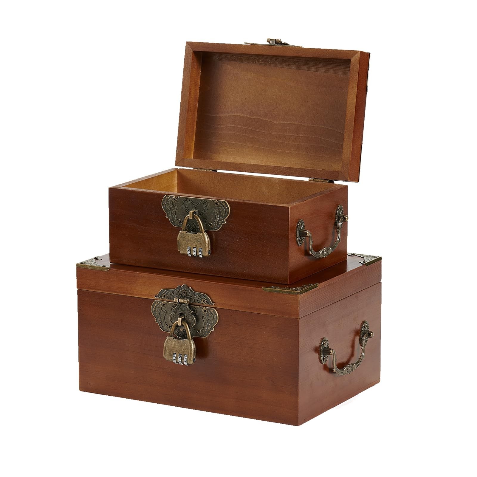 Handmade Wooden Keepsake Memory Storage Box with Lid 2-Piece Set