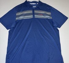 Travis Mathew Golf Polo Shirt Men's 2XL Blue Stripe Poly Blend Stretch