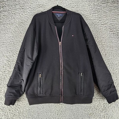Tommy Hilfiger Jacket Mens XXL Black Long Sleeve Full Zip Bomber