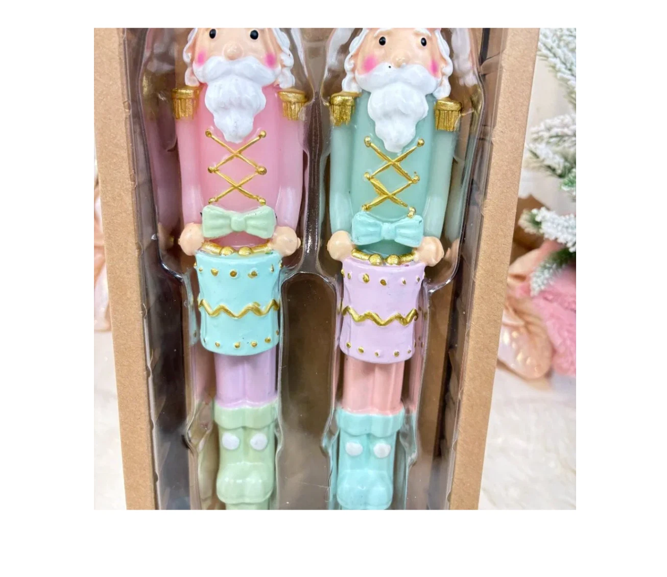 Martha Stewart Christmas Nutcracker Taper Pillar Candles Pastel Set of 2 Unique image 3