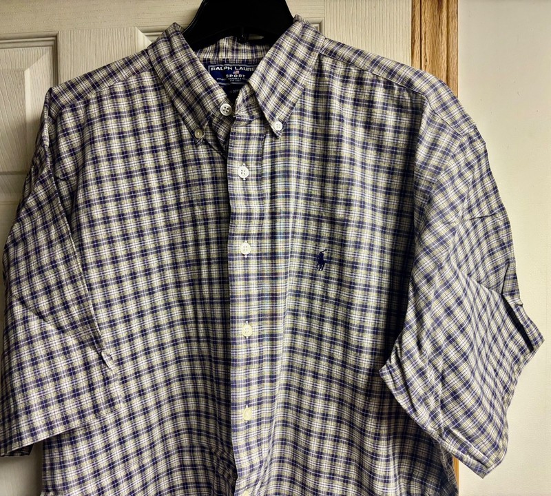Men's XL POLO RALPH LAUREN Classic Collection ShortSlv Dress Shirt Blue Yellow