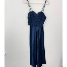 Flora Nikrooz Womens Vintage Slip Dress Chemise Sz L Made IN USA Lace Satin Blue