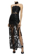 Alice and Olivia Georgie Embellished Strapless High Slit Gown with Collar