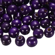 200Pcs Large Hole Wooden Beads 15x16mm Natural Round Wood Bead Purple