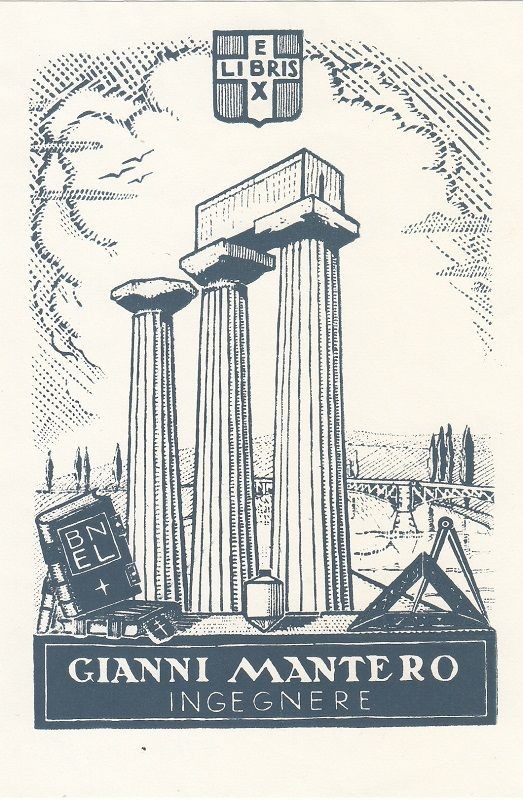 Exlibris Bookplate Block Daniel Meyer 1908-1933 Columns Compass Angle ...