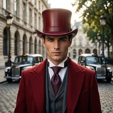  Burgundy Leather Top Hat Victorian Steampunk Gothic Costume Formal Hat 