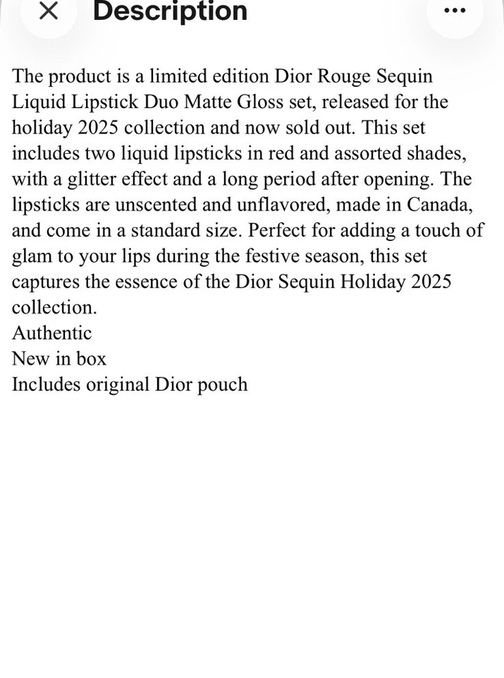 Lápiz labial líquido de lentejuelas DIOR Rouge Duo Holidays2025 #999 espectacular nuevo en caja + bolsa Foto 4 de 4
