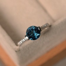 925 Sterling Silver Blue Topaz Gemstone Dainty Women Ring Duty Free