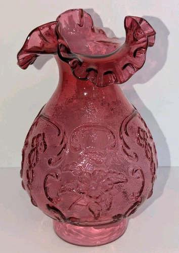 Fenton Glass Wild Roses & Bowknot Cranberry 8" Lamp Shade -Replacement