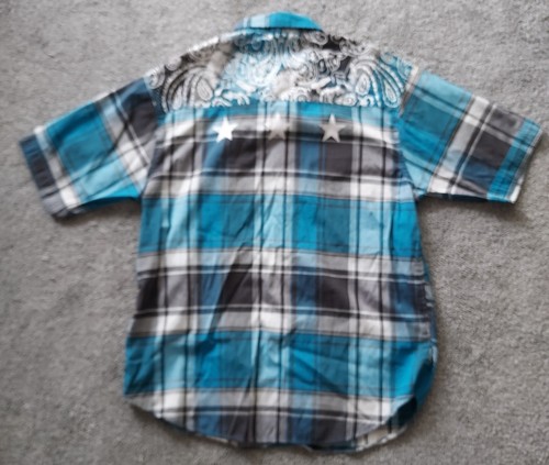 Red Ape Black Teal Plaid Short Sleeve Embroidered Shirt XLarge - Picture 9 of 10
