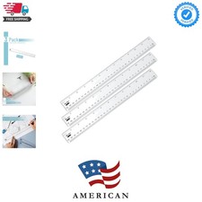Plastic Rulers, 12 Inch, 3 Pack, Easy-to-Read Markings, Scratch-Resistant Des...