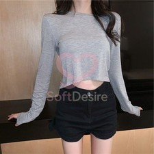 Women's Fashion Casual Tops Long-Sleeved Thin Section High Waist T-Shirt