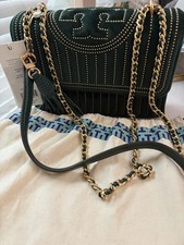 Tory Burch Fleming Mini Studded Quilted Shoulder Bag Dark Green Gold Hardware