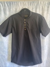 French Crown Mens 39 Black Cotton Indian Kurta Style Mandarin Collar Shirt