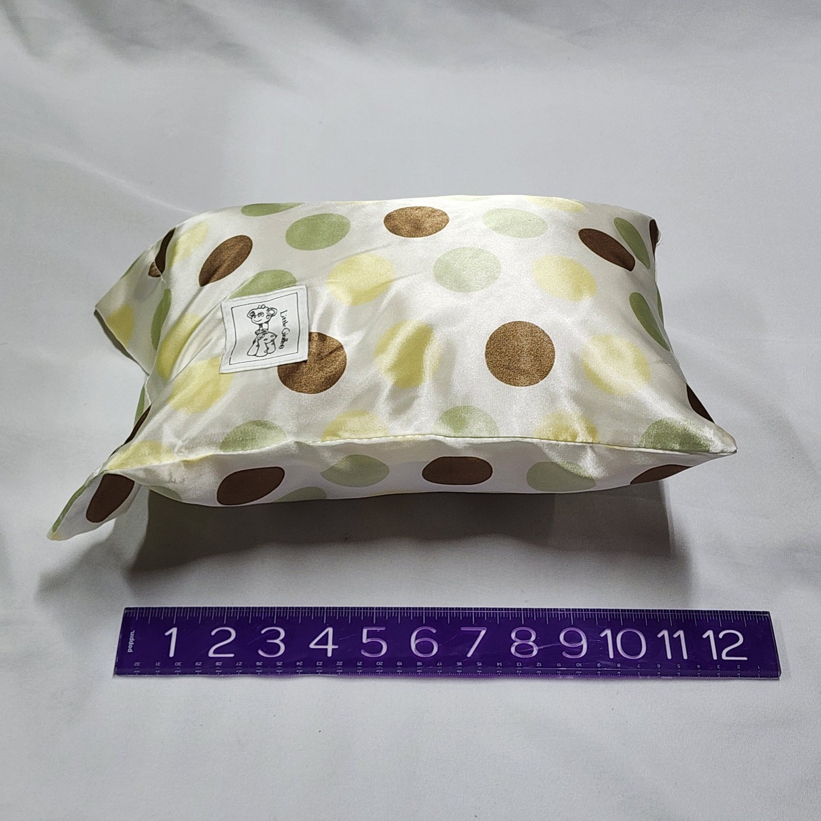 Little Giraffe Satin Dot Toddler Travel Nap Small Pillow Polka Dot Brown Green