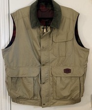VTG Men s Woolrich Lined Vest - Sz L - Tan W/Hunter Green Corduroy Collar Read