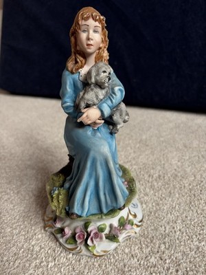 Seltene Original Vintage Capodimonte signierte A Calle Figur Mädchen mit Welpe