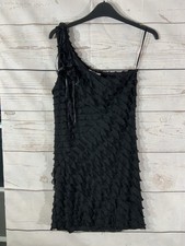 New Look Women’s One Strap Ruffle Mini Dress Size Uk14 Black (A28)