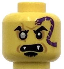Lego New Yellow Minifigure Head Dark Purple Snake Tattoo Gold Right Eye
