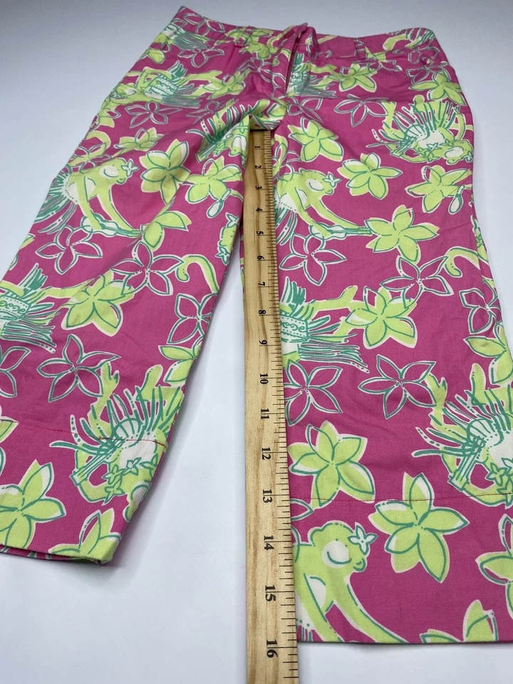 Pantalones Capri Lilly Pulitzer Niñas Multicolor Rosa Verde Estampado Floral Talla 8 De Colección Foto 3 de 4