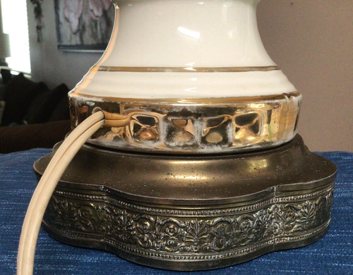 Vtg Antique Porcelain Table Lamp Urn Floral Gold Hand Painted Roses ~843A - Picture 4 of 12