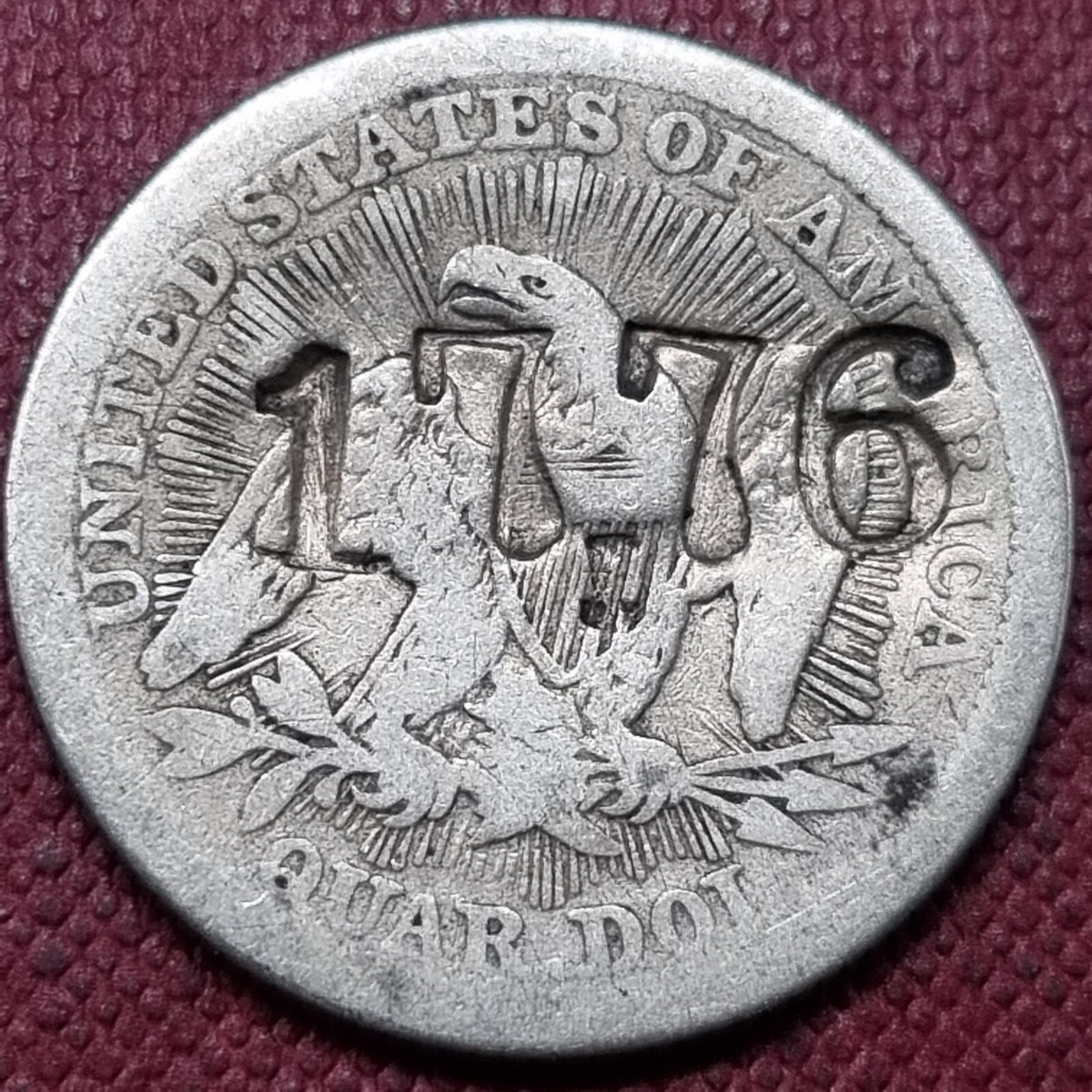 1853 Seated Liberty Quarter 25c Circulated Counterstamped