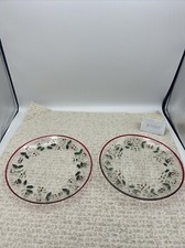 2 Winterberry PFALTZGRAFF Hand Painted 8  Glass Plates Green Holly/Red Berries