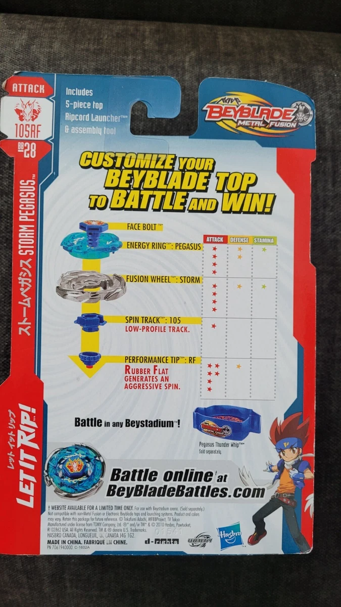 Out of Production Hasbro Beyblade Metal Fusion BB-28 Storm Pegasus 105RF  Attack