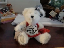 Boyds Bear "Born to Shop.. forced to cook" 8" Jointed White Bear Plush NWT