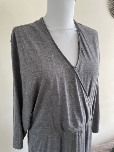 Poetry Wrap Front Grey Smocked Maxi Dress With Pockets 3/4 Sleeved Grey Uk 14 - Picture 2 of 10