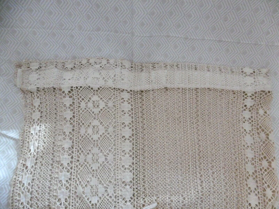RIDEAU ANCIEN CROCHET COTON Panneau 1,60 m x 2,16 m + franges Vintage  - Photo 3/4