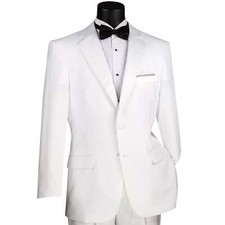 LUCCI Men's White Tuxedo Suit w/ Sateen Lapel  Trim Classic Fit - NEW