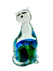 Vintage Murano Cat Statue Paperweight Clear Glass Blue Green Art Glass 7 1/2" T
