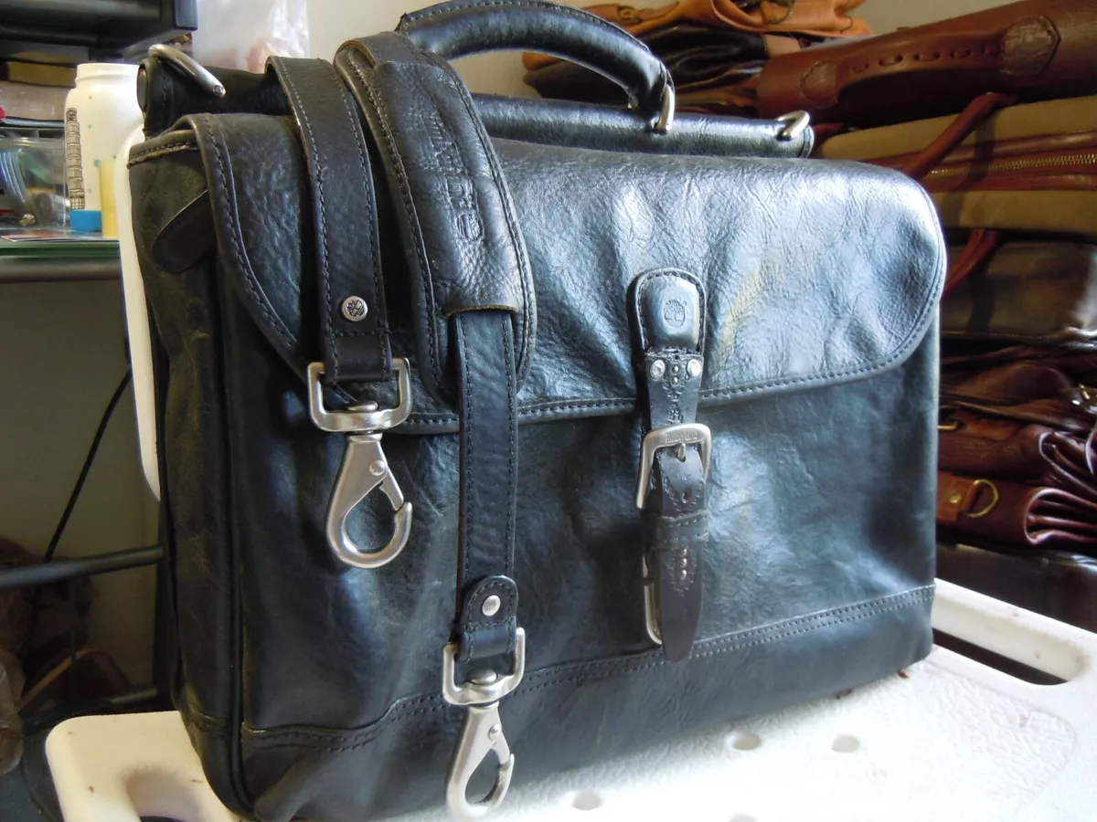 vintage TIMBERLAND Heavy Duty saddle Leather Mens Briefcase Messenger Bag USA