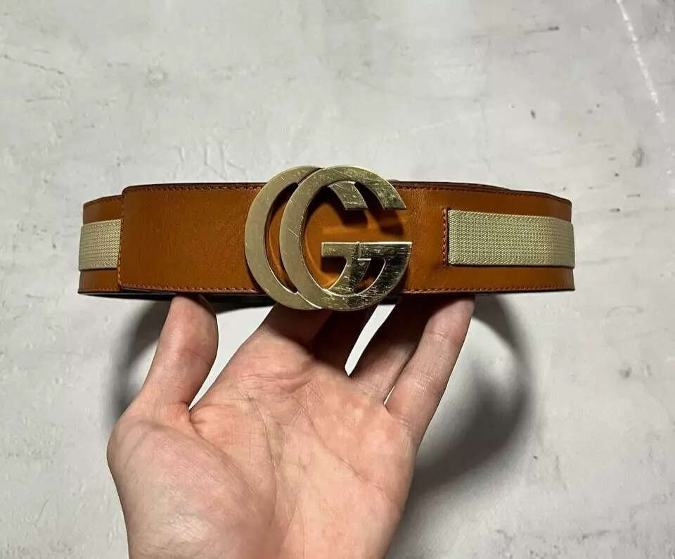 Gucci GG boucle de ceinture cuir femme marron beige authentique