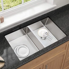 US 32 x 18 inch Undermount Double Bowl Kitchen Sink, 304 Stainless Steel Sink