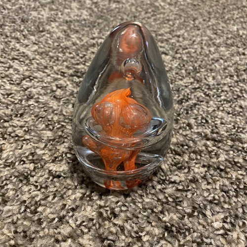 Art Glass Iridescent Egg Paperweight Orange Inside Designs 4” Tall - Picture 2 of 8